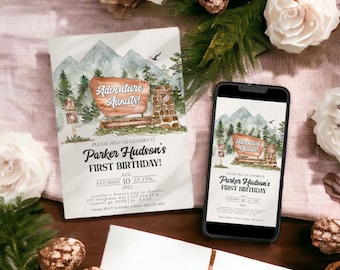 National Park First Birthday Party Invitation Template, Woodland Outdoor 1st Birthday Party Decor, Woodsy Wilderness Bday Party WP1005