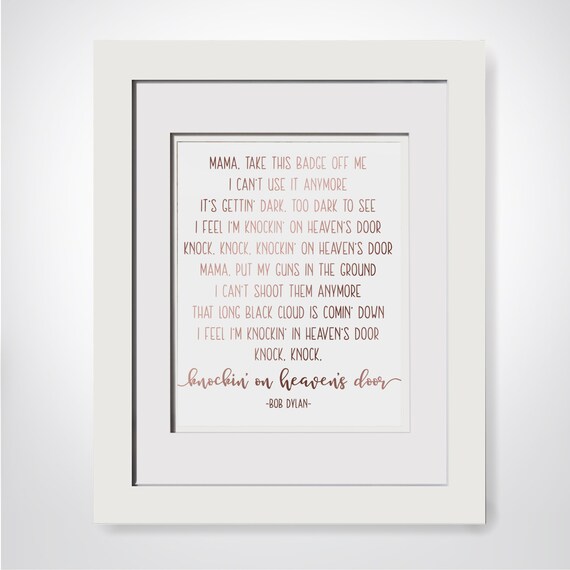 Knockin Auf Himmel Tur Bob Dylan Lyrics Print Gerahmt Song Lyrics Bob Dylan Geschenke Trauer Geschenk Klassische Rock Lyrics Guns N Rosen Druck