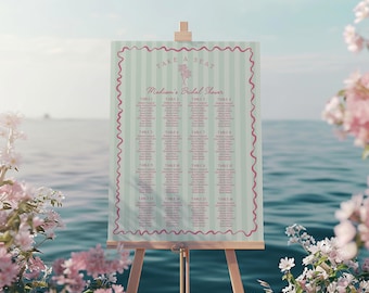 Grün Palm Springs Sitzplan Poster Vorlage Vintage Palme Strand Cabana Geburtstag Pool Party, Tropisch Pastell Bachelorette WS1047