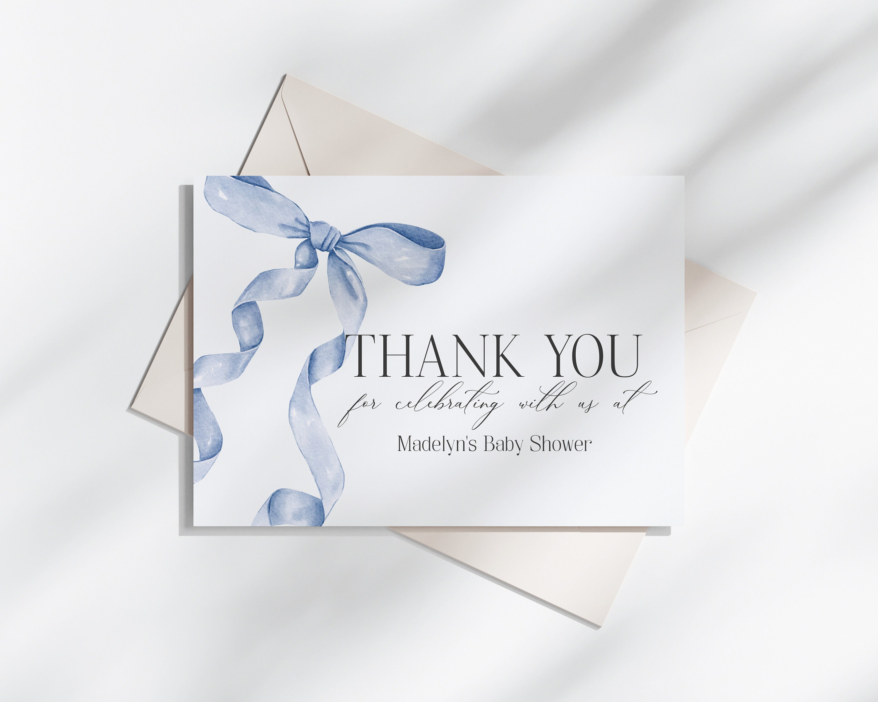 Bow Thank You Cards With Envelopes Pink Bow Thank You Card Template ...