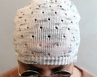 Cotton beanie, knitted summer hat, casual and stretchy, extra light weight