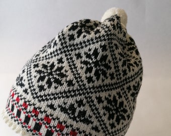 Fair Isle knitted wool hat for men and women