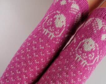 Wool Knit Leg Warmers: Pink Lamb Design, Winter Gift