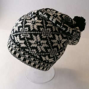 Knitted slouchy beanie with a Nordic Star pattern,  soft and cozy knitted wool hat