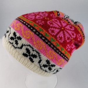 Adorable Muhu pattern wool knitted hat, nice multicolor pattern, extra luxorius clothing winterhat, gift for her