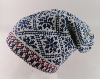 Blauw-witte wintermuts voor buitenactiviteiten, gebreide wollen muts met Scandinavisch sterrenpatroon, zacht, warm en gezellig - unisex - voor haar - voor hem