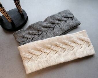 Ear warmer, knitted headband, nice lace pattern, womens headwrap for cold and windy day