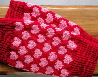 Red knitted bootcuffs, nice hearth pattern, short model as boot cuffs used at cold and windy day. Nice gift for her
