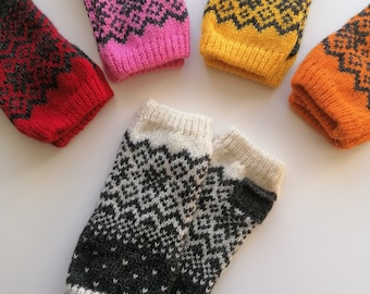 Knit Fingerless Gloves: Soft & Warm with Multi Colored Snowflake Pattern