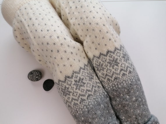 Fair Isle Leg Warmers, Long Model, Finely Knitted Snowflake Pattern Grey  and White Combination, Good for Walking. Gift for Her. 