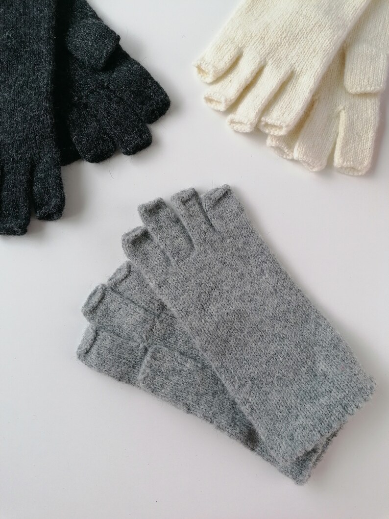 Womens Lambswool Fingerless Gloves in minimalist style, half fingers gloves Gray