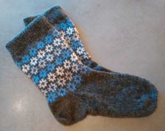 Knitted socks, wool socks, star pattern, traditional design