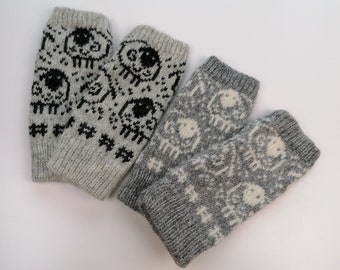 Arm cuffs, knitted wool fingerless gloves, nice sheep pattern, texting gloves. Gift for her.