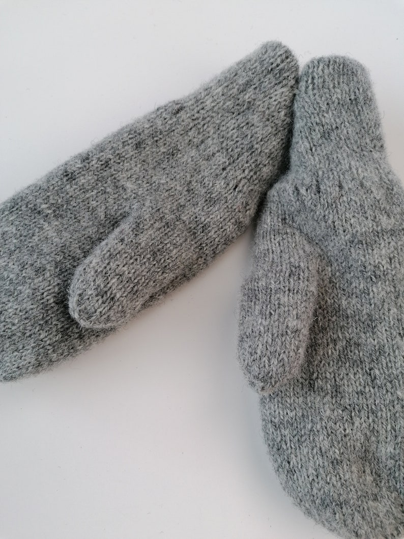 Mitaines grises en tricot avec doublure en laine, pour enfants et adultes image 3