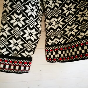 Folk knitted wool sweater, traditional Kihnu troi pattern, black-white nordic star pattern cardigan in scandinavian style image 5