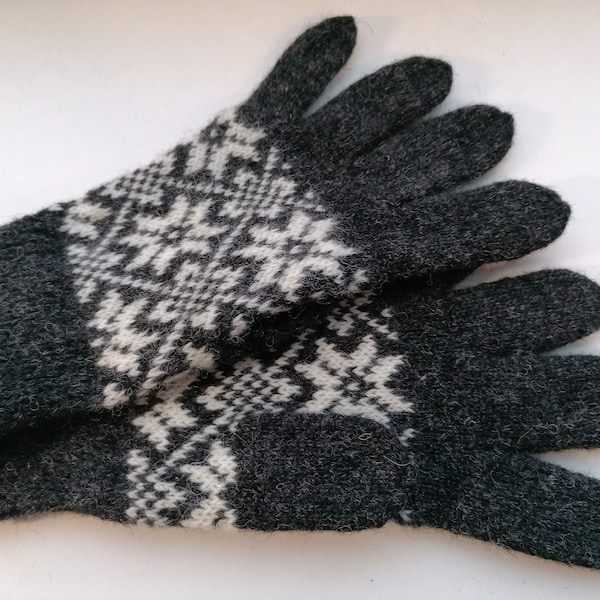 Gants tricotés noirs pour homme, en laine d'agneau bien chaude, joli motif d'étoiles en jacquard, naturels et chauds pour l'hiver