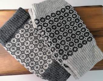 Puños de botas de lana de cordero tejidos: calentadores de piernas con patrón Fair Isle clásico