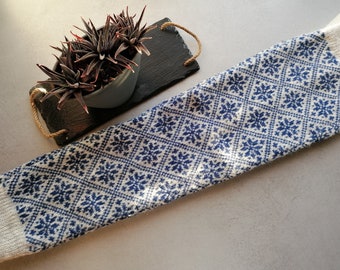 Wool Fair Isle Leg Warmers: Long Nordic Knit, Blue Snowflake Pattern