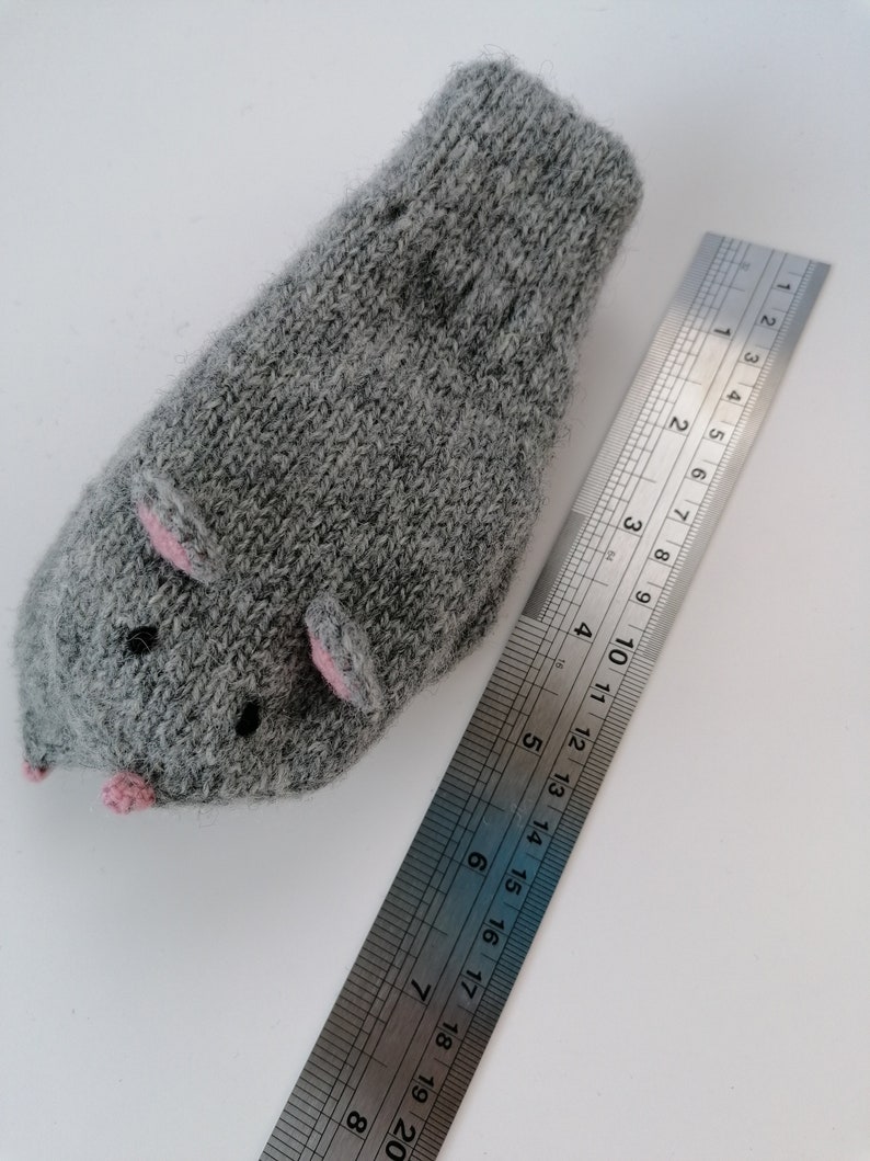 Mitaines grises en tricot avec doublure en laine, pour enfants et adultes S 16 cm / 6 inches