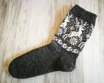 Cozy and warm knitted winter socks with reindeer pattern, gift for him