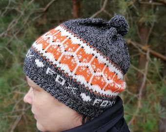 Kuschelige Strickmütze mit Fuchsmuster, warme Wollmütze für Outdoor-Aktivitäten, Geschenkidee mit Fuchsmotiv