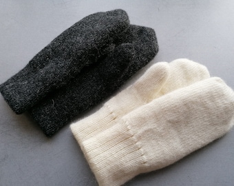 Knit wool mittens, soft lamb wool with wool lining inside, keeps your hand warm. Plain elegant model, gift for her or for him