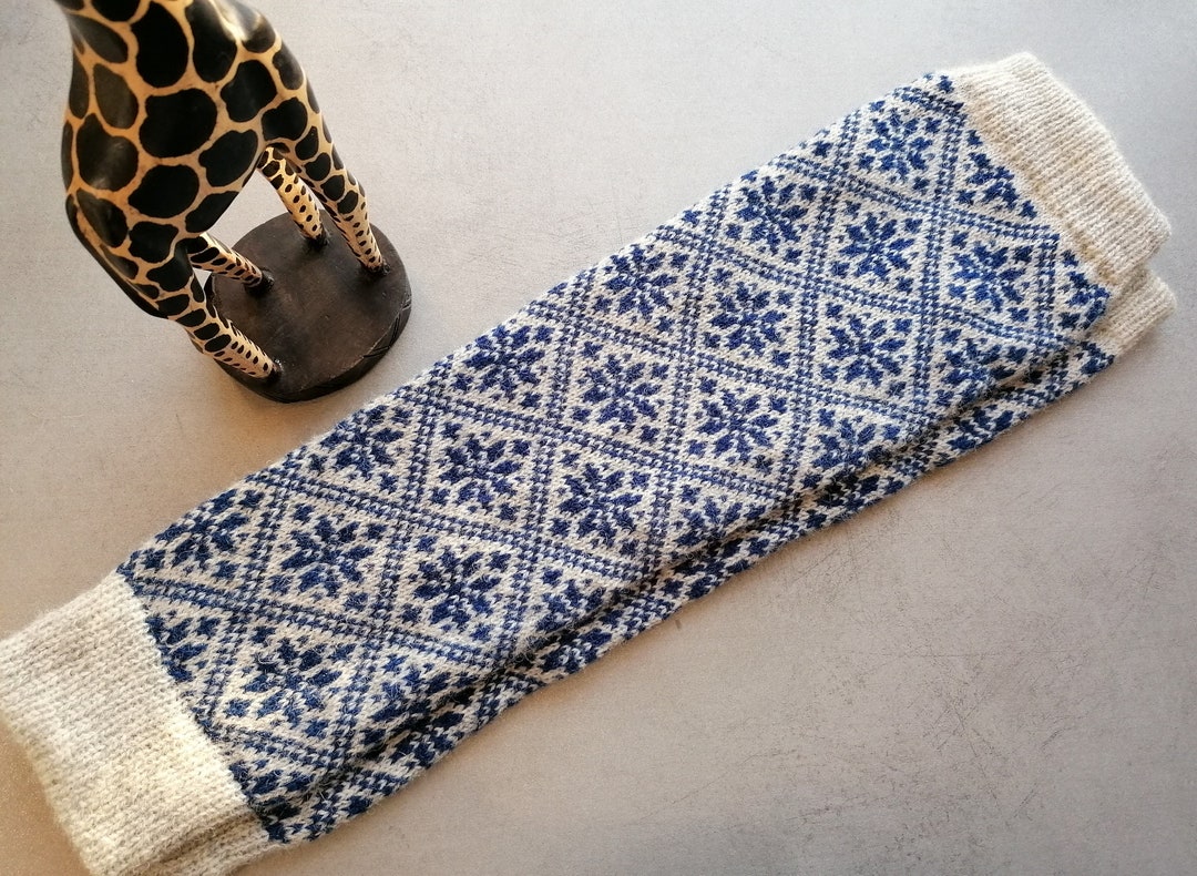 Fair Isle Leg Warmers Finely Knitted Small Nordic Star Pattern Light