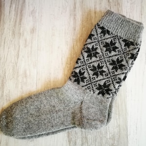 Knitted socks, wool socks, nordic star pattern, wool socks for men, natural wool socks, nordic star socks, mens wool image 1