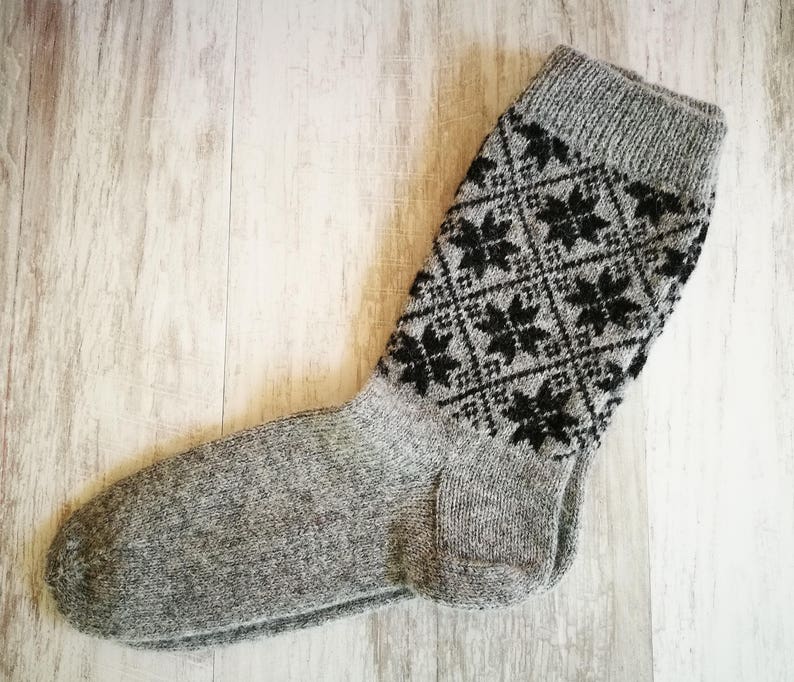 Knitted socks, wool socks, nordic star pattern, wool socks for men, natural wool socks, nordic star socks, mens wool image 1