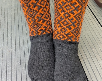 Knitted Wool Socks: Muhu Style Folk Pattern, Warm Winter Accessories