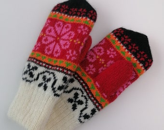 Adorabili guanti a maglia modello Muhu, con fodera in lana, guanti caldi per l'inverno, maglie estoni, regalo per lei