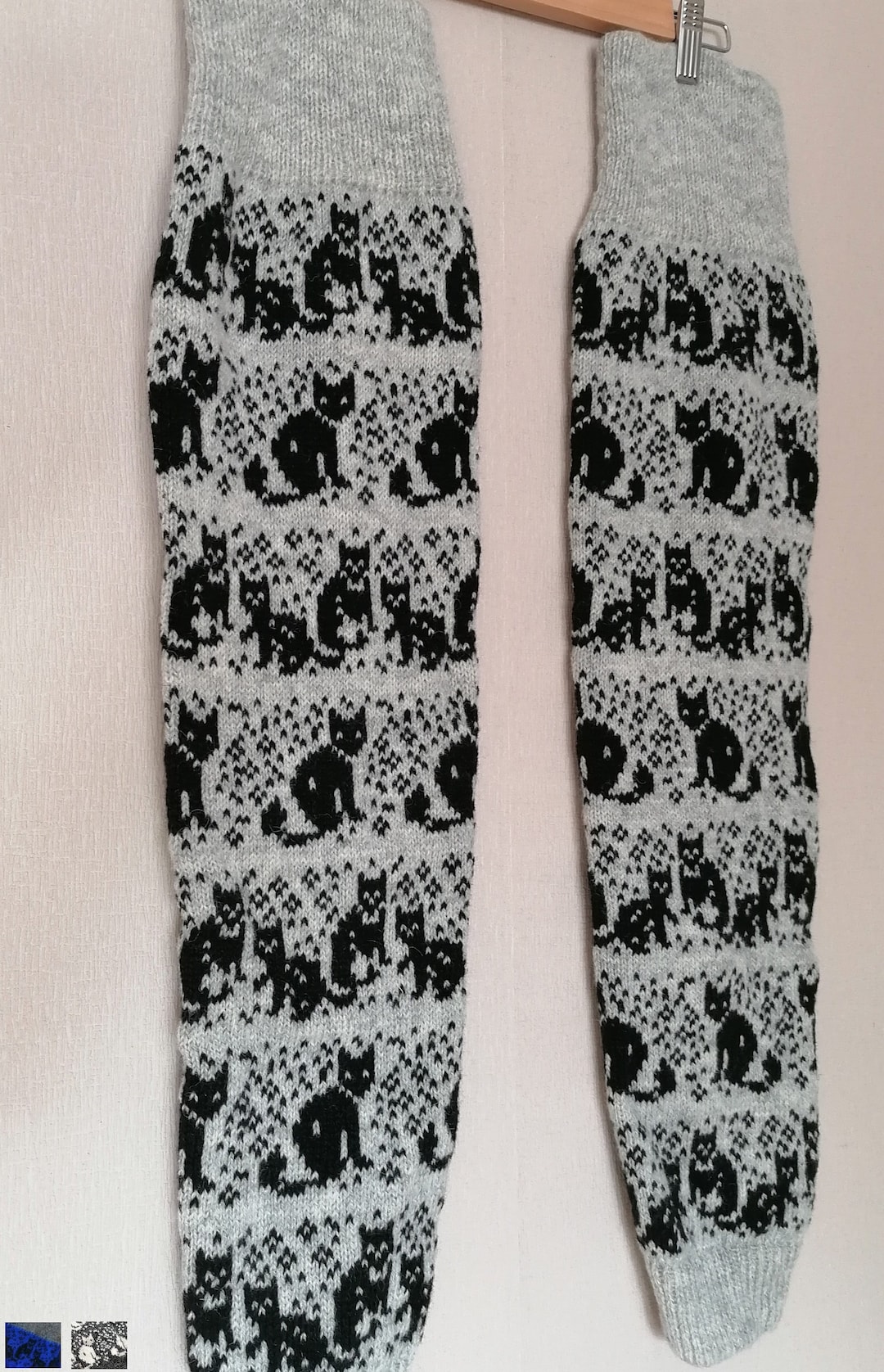 Long Cat Leg Warmers, Knitted From Lamb Wool, Nice Kitty Pattern in Different Colour Variation
