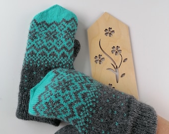 Fäustlinge mit Fleecefutter, gestrickte Handschuhe mit Nordic Star Muster, Warm und Kuschelig