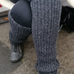 Elegant long ribbed leg warmers for comfort and style, knitted wool leg warmers for a wintertime, unisex model, warm-up garments in winter