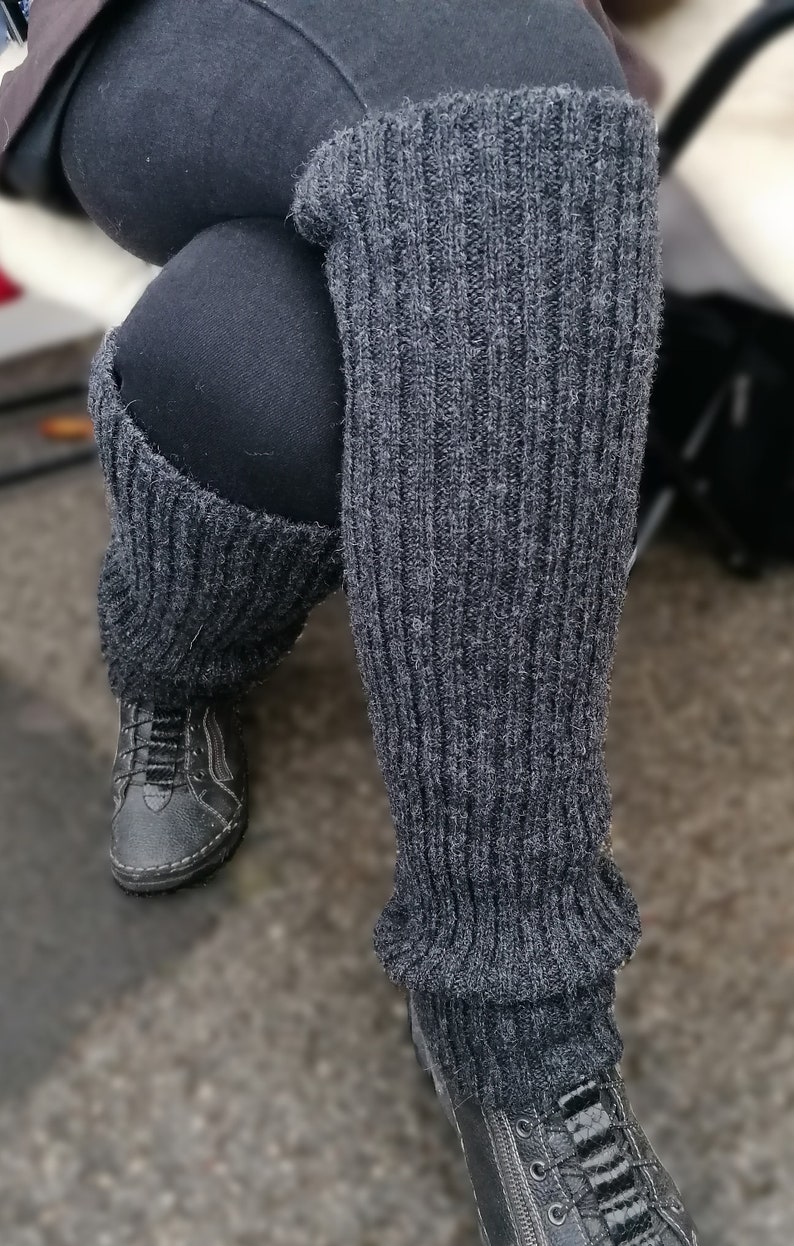 Elegant long ribbed leg warmers for comfort and style, knitted wool leg warmers for a wintertime, unisex model, warm-up garments in winter image 1
