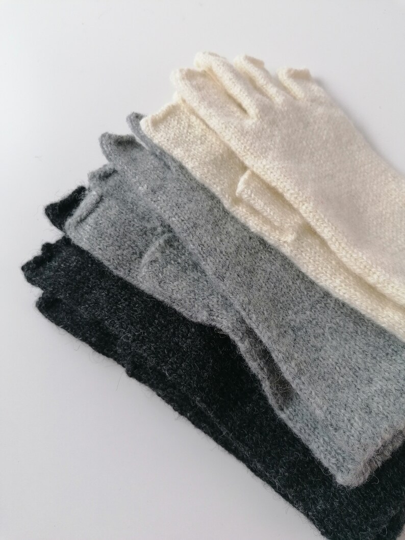 Womens Lambswool Fingerless Gloves in minimalist style, half fingers gloves image 6