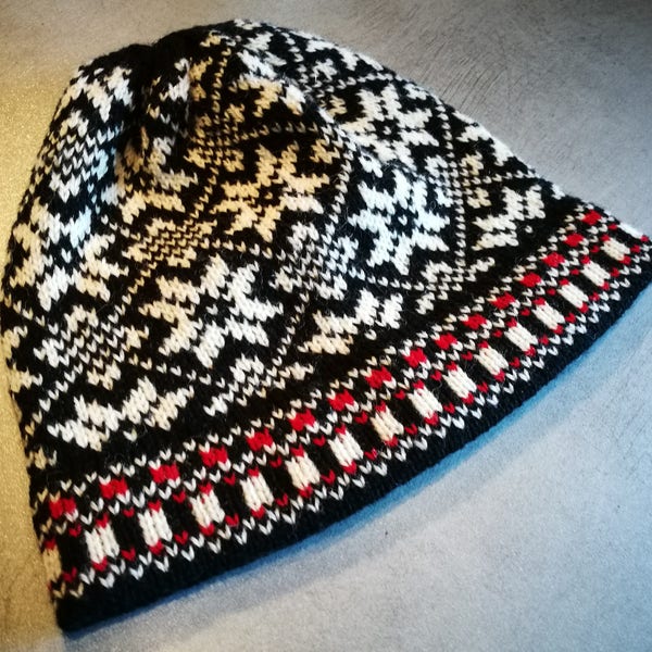 Chapeau tricoté à motif Etnic, motif flocon de neige, bonnet de laine, chapeau d’hiver, chapeau de laine pour hommes, chapeau de ski tricoté, bonnet de laine, chapeau nordique. Cadeau pour lui.