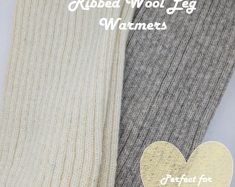 White ribbed leg warmers - knitted from wool - warm minimalist winter accessories