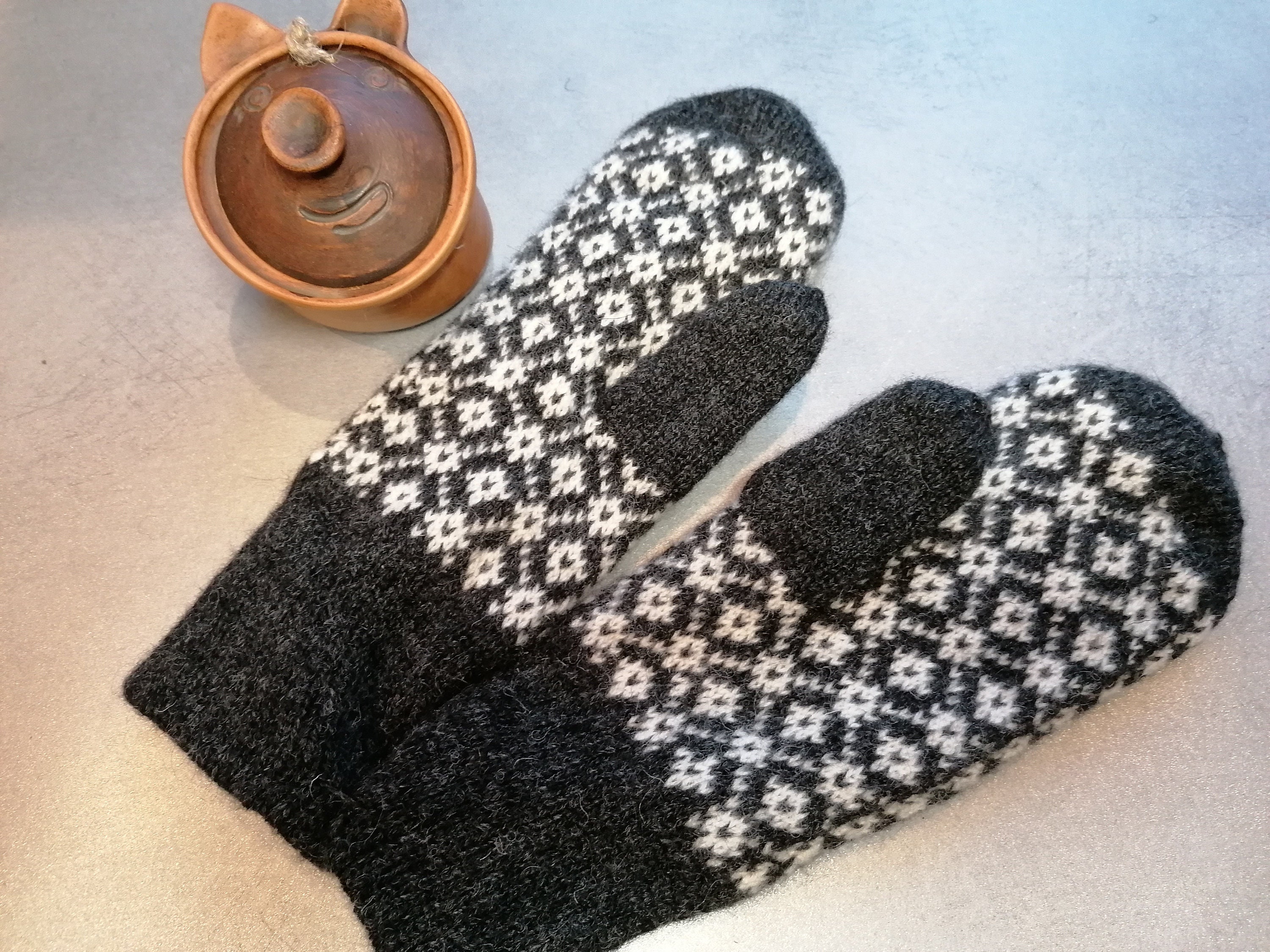 Knitted Mittens for Men With Wool Lining Very Warm Etsy Canada