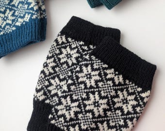 Puños cortos de punto para botas con patrón de copos de nieve Fair Isle, calentadores de piernas cortos en lana