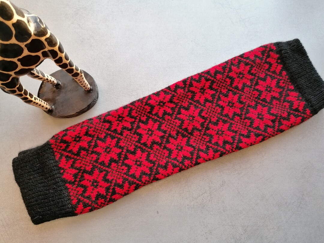 Fair Isle Leg Warmers Finely Knitted Nordic Star Pattern Black Etsy