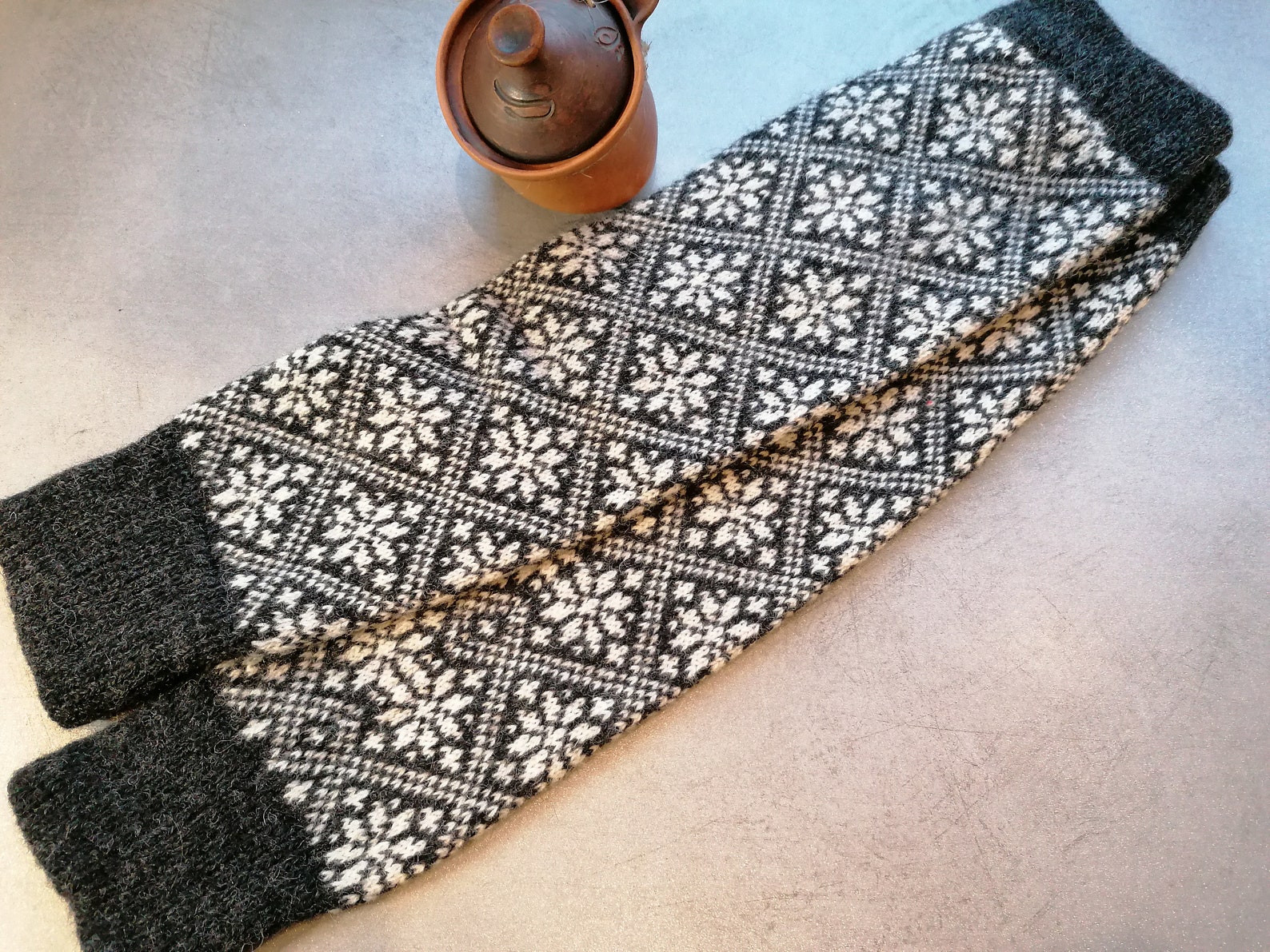 Fair Isle Leg Warmers Finely Knitted Nordic Star Pattern Black Etsy