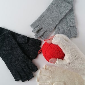 Womens Lambswool Fingerless Gloves in minimalist style, half fingers gloves image 1