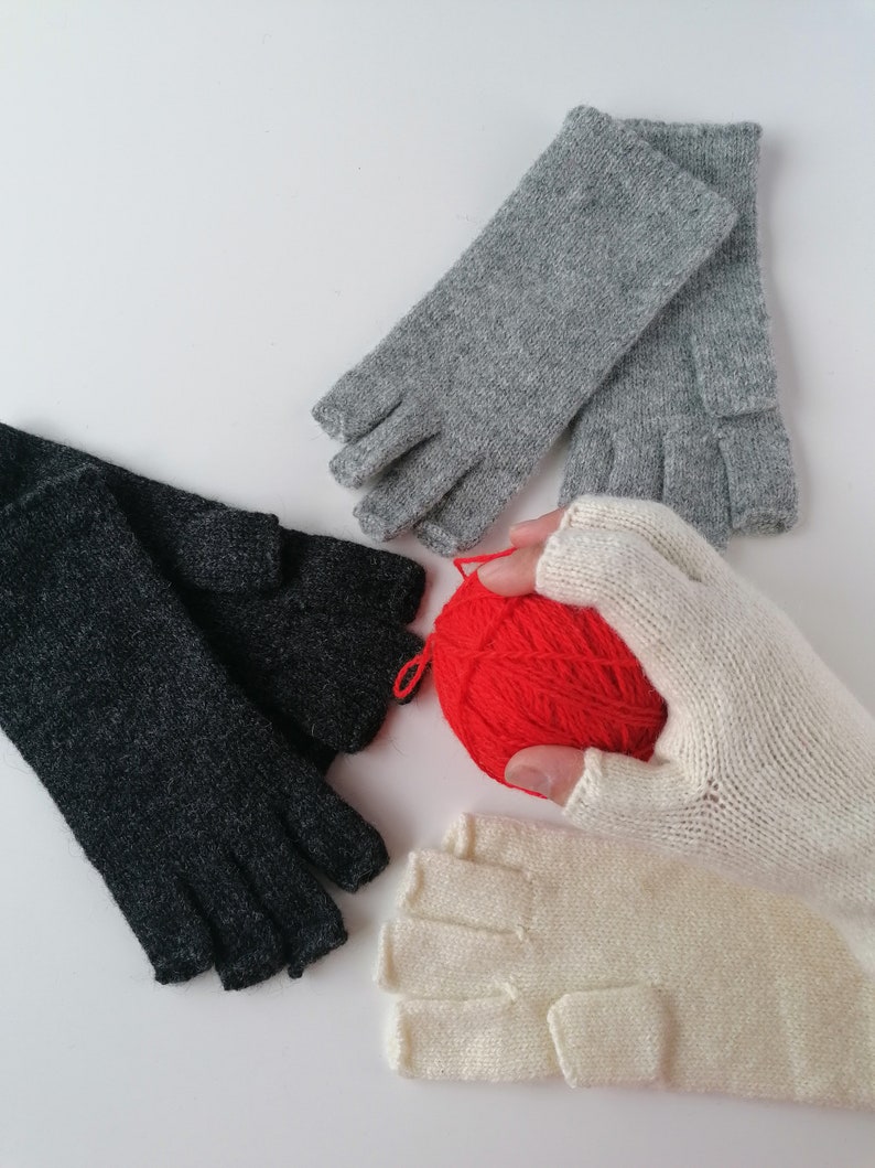 Womens Lambswool Fingerless Gloves in minimalist style, half fingers gloves image 1
