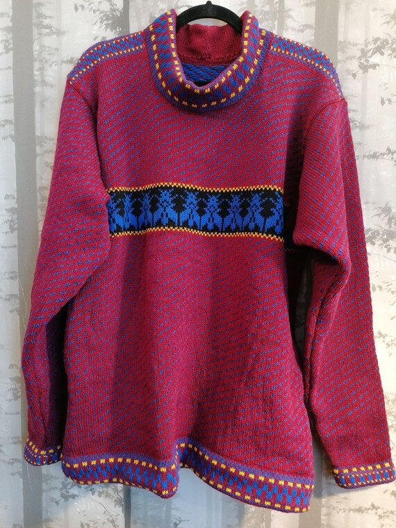 Folk Knitted Wool Sweater, Inspired From Traditional Kihnu Folk Knitted Wool Sweater, Inspired From Traditional Kihnu