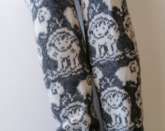 Lamb leg warmers, nice sheep pattern, grey-white color range, made of fine sheep wool, warm,soft and cozy