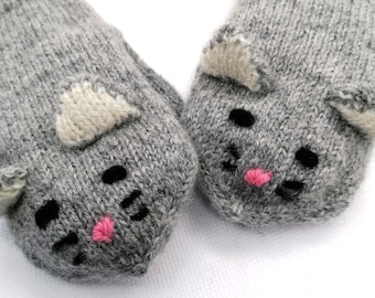 Mitones de lana para gatos: Acogedores guantes de lana de cordero de doble capa para niños.