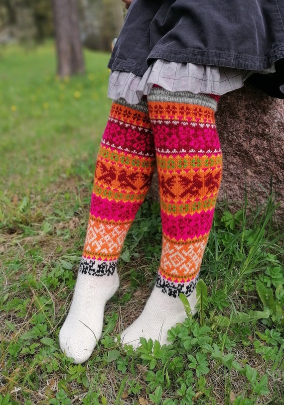 Luxurious Multicolor Wool Stockings in Muhu Style Long Overknee Model Etsy