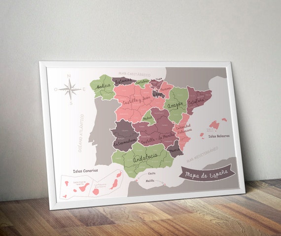 Spanien Karte Zum Ausdrucken Etsy