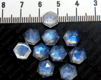 Rainbow Moonstone 8 mm, 9 mm, 10 mm Hexagon Rose Cut- AAA Quality For Jewelry Making